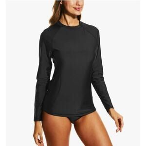 Women's UPF 50+ Rashguard Swim Shirt UV Sun Protection Long Sleeve Black Size SM